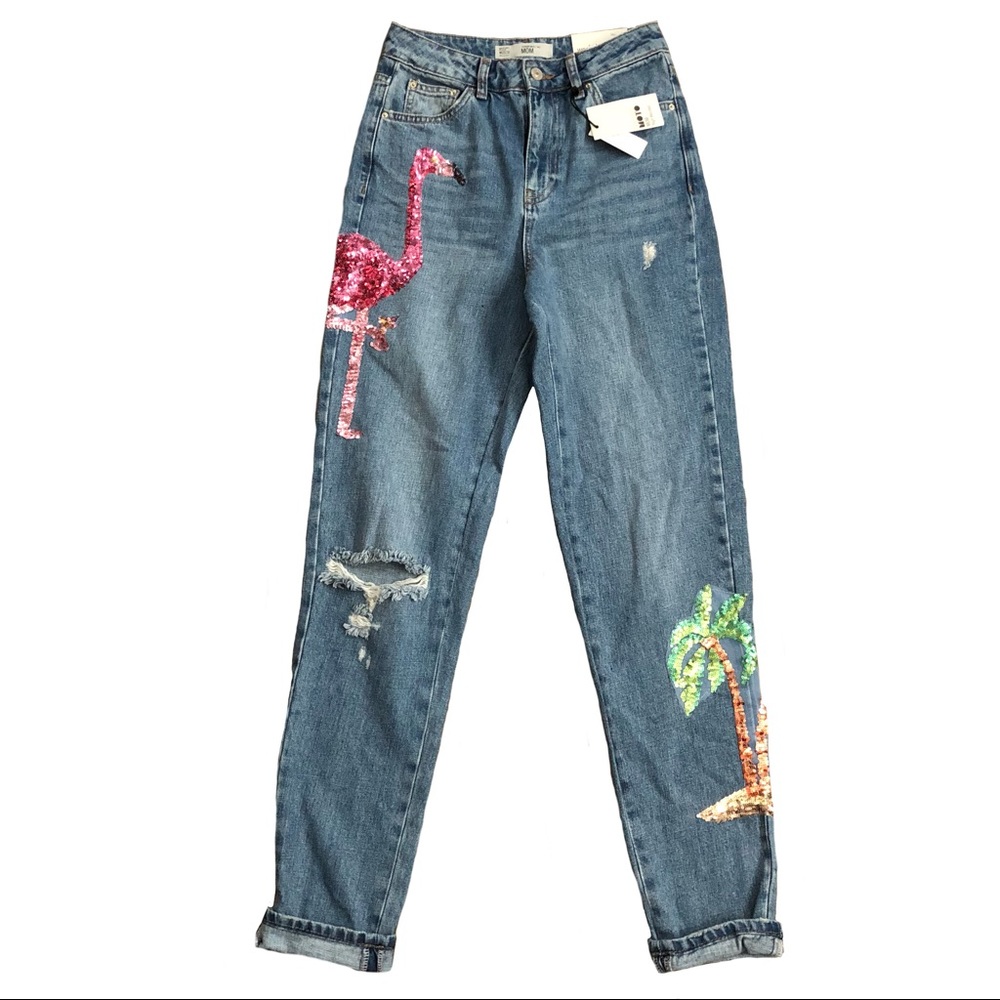 TOPSHOP Sequin “High Waisted/Mom/Tall” Jeans! 26